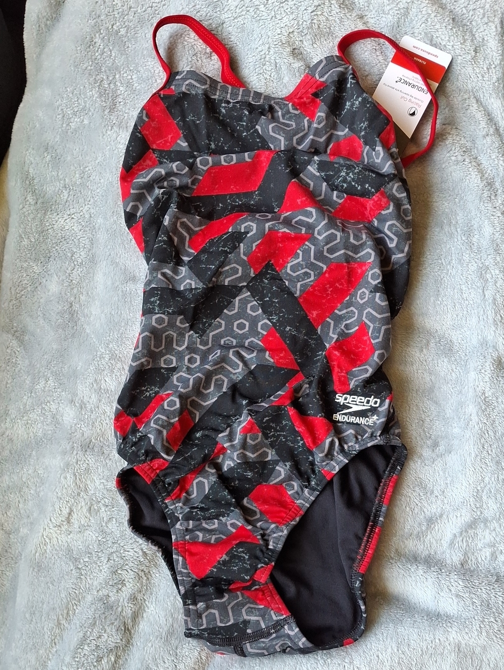 Speedo Red & Gray Geometric Endurance One-Piece Swimsuit